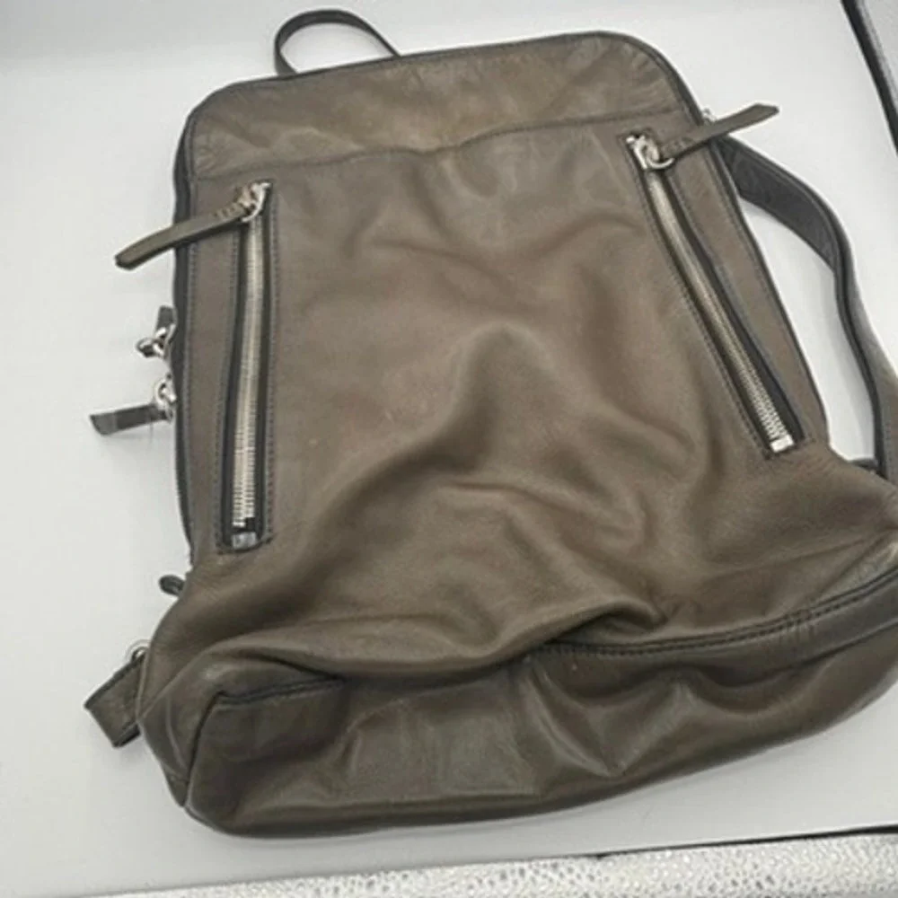 Margot Backpack Olive Green Leather School Zip Pocket Travel Fits 13